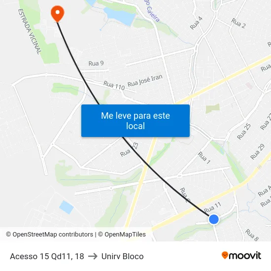 Acesso 15 Qd11, 18 to Unirv Bloco map