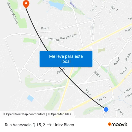 Rua Venezuela Q 15, 2 to Unirv Bloco map