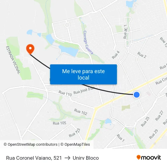 Rua Coronel Vaiano, 521 to Unirv Bloco map