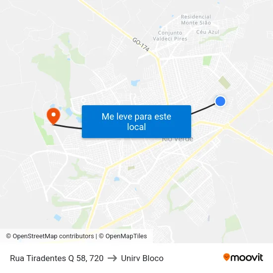 Rua Tiradentes Q 58, 720 to Unirv Bloco map