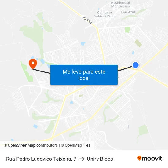 Rua Pedro Ludovico Teixeira, 7 to Unirv Bloco map
