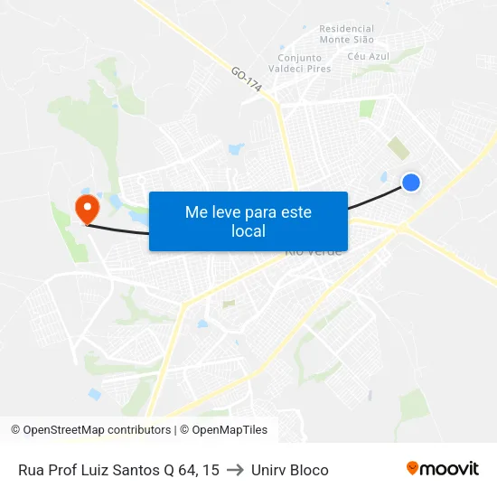 Rua Prof Luiz Santos Q 64, 15 to Unirv Bloco map