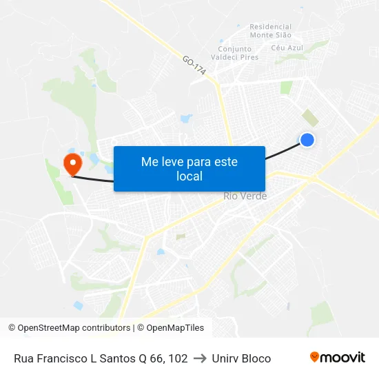 Rua Francisco L Santos Q 66, 102 to Unirv Bloco map