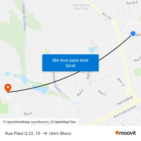 Rua Piaui Q 22, 10 to Unirv Bloco map