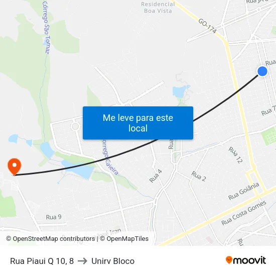 Rua Piaui Q 10, 8 to Unirv Bloco map