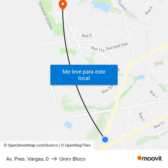 Av. Pres. Vargas, 0 to Unirv Bloco map