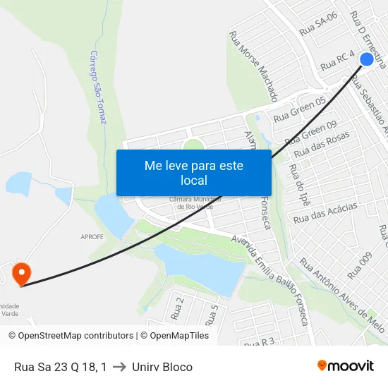Rua Sa 23 Q 18, 1 to Unirv Bloco map