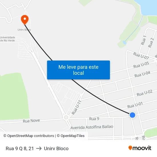 Rua 9 Q 8, 21 to Unirv Bloco map