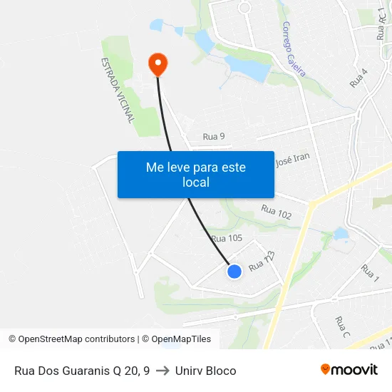 Rua Dos Guaranis Q 20, 9 to Unirv Bloco map