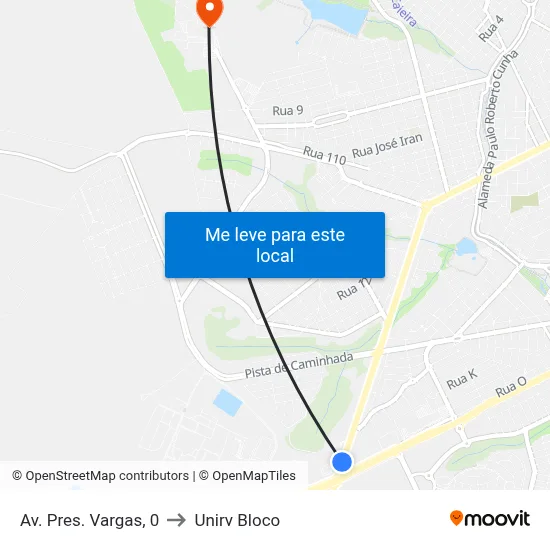Av. Pres. Vargas, 0 to Unirv Bloco map