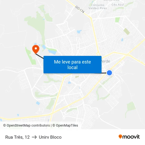 Rua Três, 12 to Unirv Bloco map