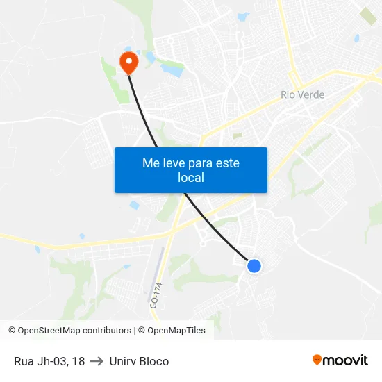 Rua Jh-03, 18 to Unirv Bloco map