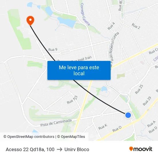 Acesso 22 Qd18a, 100 to Unirv Bloco map