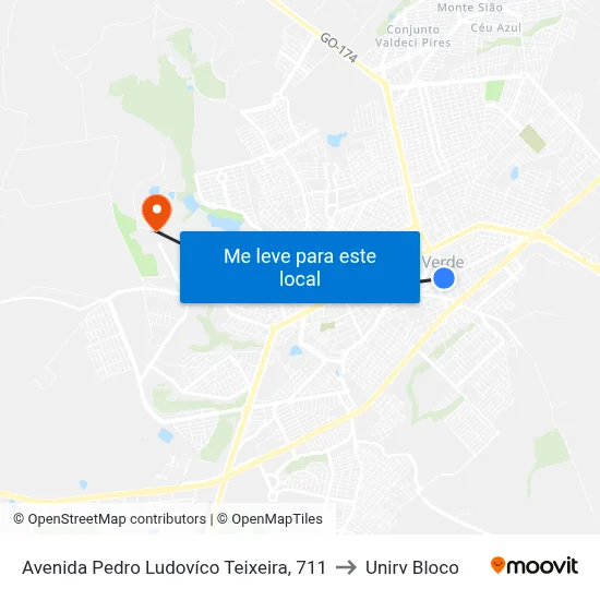 Avenida Pedro Ludovíco Teixeira, 711 to Unirv Bloco map