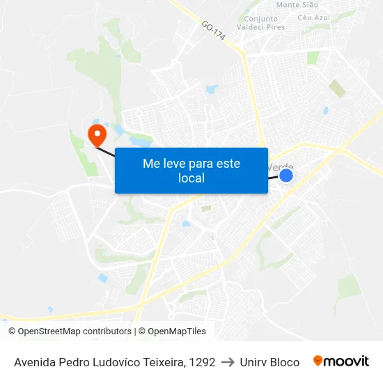 Avenida Pedro Ludovíco Teixeira, 1292 to Unirv Bloco map