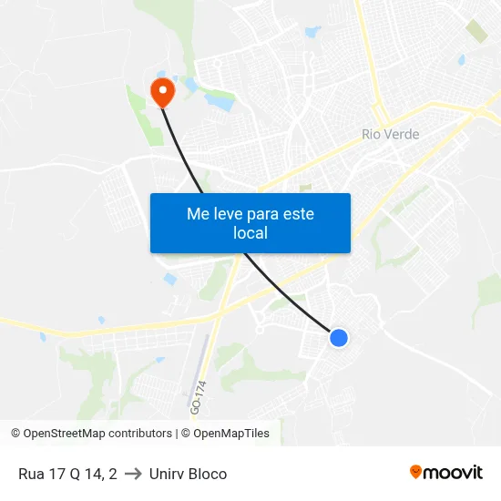 Rua 17 Q 14, 2 to Unirv Bloco map