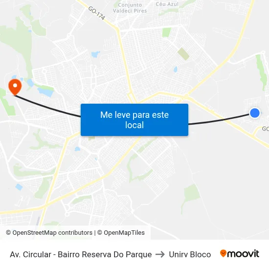 Av. Circular - Bairro Reserva Do Parque to Unirv Bloco map