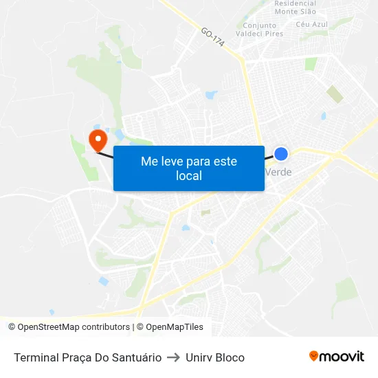 Terminal Praça Do Santuário to Unirv Bloco map