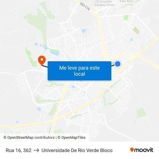 Rua 16, 362 to Universidade De Rio Verde Bloco map