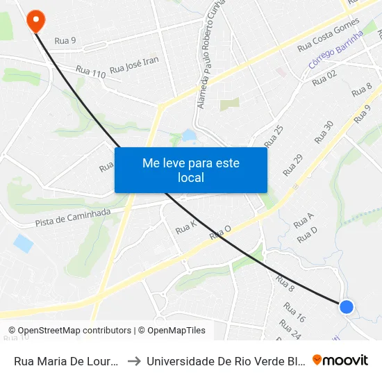Rua Maria De Lourdes to Universidade De Rio Verde Bloco map