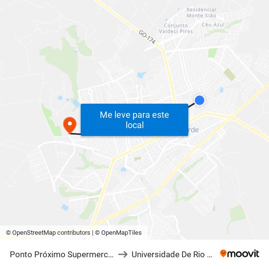 Ponto Próximo Supermercado Campeão to Universidade De Rio Verde Bloco map