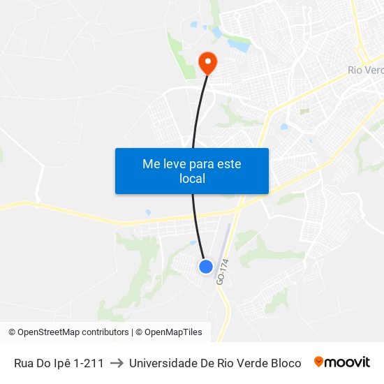 Rua Do Ipê 1-211 to Universidade De Rio Verde Bloco map