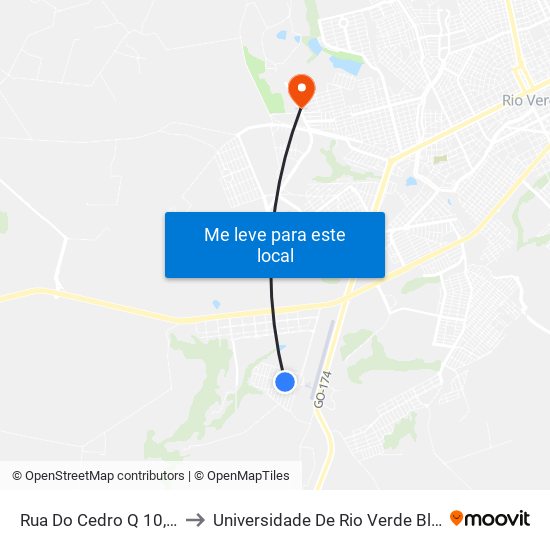 Rua Do Cedro Q 10, 37 to Universidade De Rio Verde Bloco map