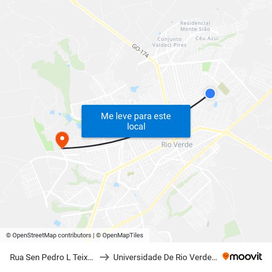 Rua Sen Pedro L Teixeira, 1 to Universidade De Rio Verde Bloco map