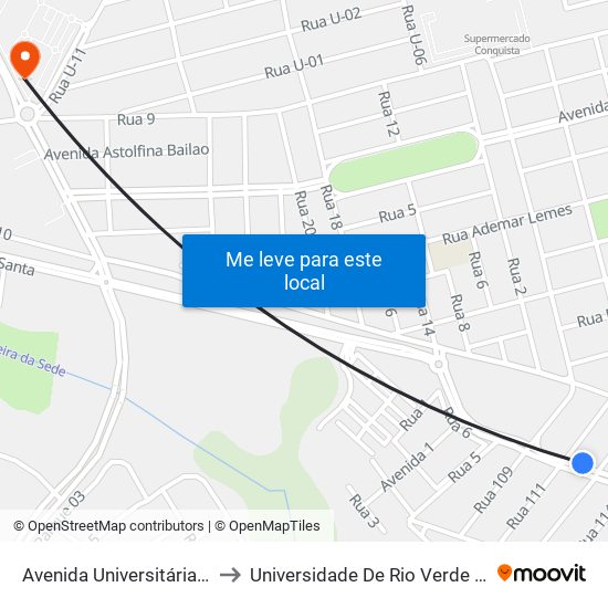 Avenida Universitária, 780 to Universidade De Rio Verde Bloco map