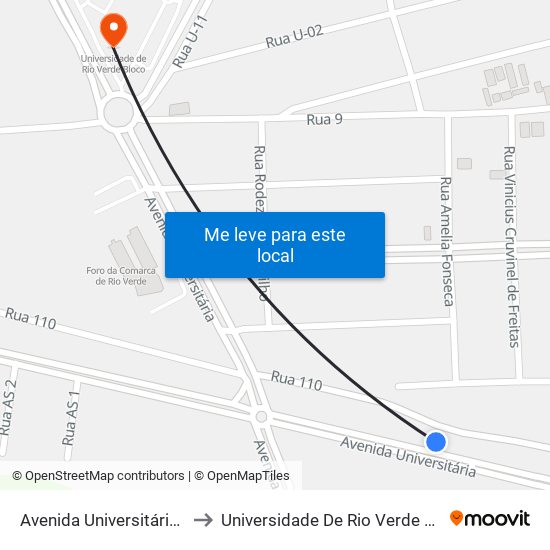 Avenida Universitária, 27 to Universidade De Rio Verde Bloco map