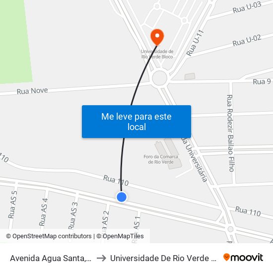 Avenida Agua Santa, 337 to Universidade De Rio Verde Bloco map