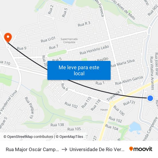Rua Major Oscár Campos, 337 to Universidade De Rio Verde Bloco map