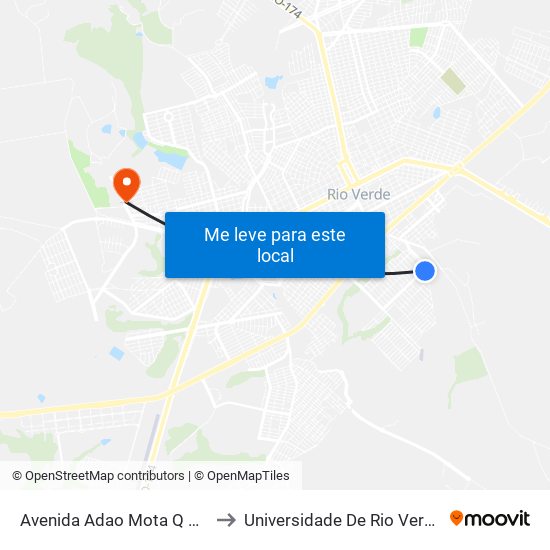 Avenida Adao Mota Q 63, 1469 to Universidade De Rio Verde Bloco map