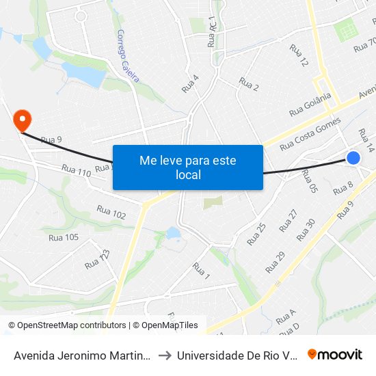 Avenida Jeronimo Martins Q 17, 292 to Universidade De Rio Verde Bloco map