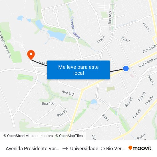 Avenida Presidente Vargas, 500 to Universidade De Rio Verde Bloco map