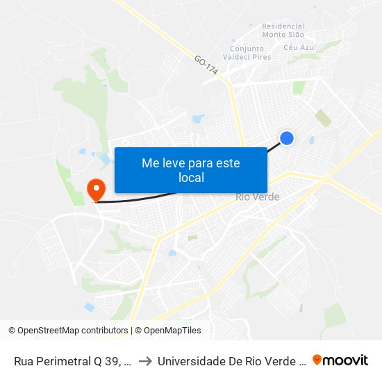 Rua Perimetral Q 39, 1005 to Universidade De Rio Verde Bloco map