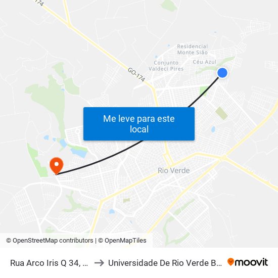 Rua Arco Iris Q 34, 717 to Universidade De Rio Verde Bloco map