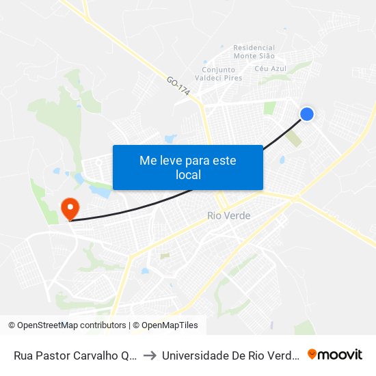 Rua Pastor Carvalho Q 20, 23 to Universidade De Rio Verde Bloco map