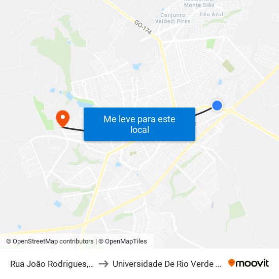 Rua João Rodrigues, 417 to Universidade De Rio Verde Bloco map