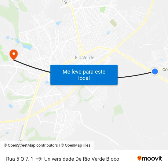Rua 5 Q 7, 1 to Universidade De Rio Verde Bloco map