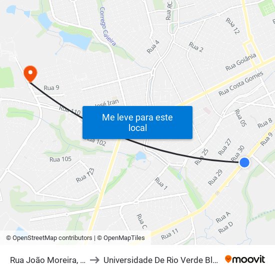 Rua João Moreira, 50 to Universidade De Rio Verde Bloco map