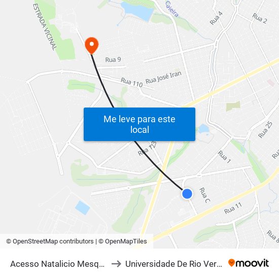 Acesso Natalicio Mesquita Lima to Universidade De Rio Verde Bloco map