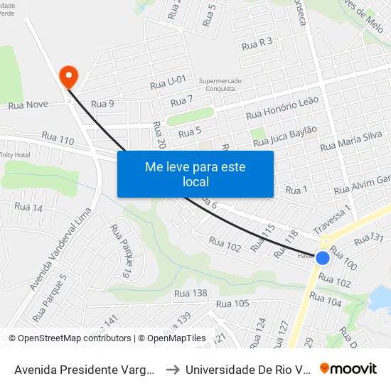 Avenida Presidente Vargas Q 36, 647 to Universidade De Rio Verde Bloco map