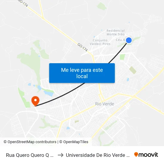 Rua Quero Quero Q 31, 3 to Universidade De Rio Verde Bloco map