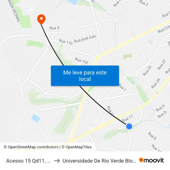 Acesso 15 Qd11, 18 to Universidade De Rio Verde Bloco map