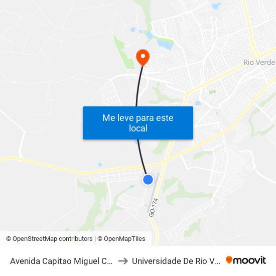 Avenida Capitao Miguel Camara Q V, 1 to Universidade De Rio Verde Bloco map