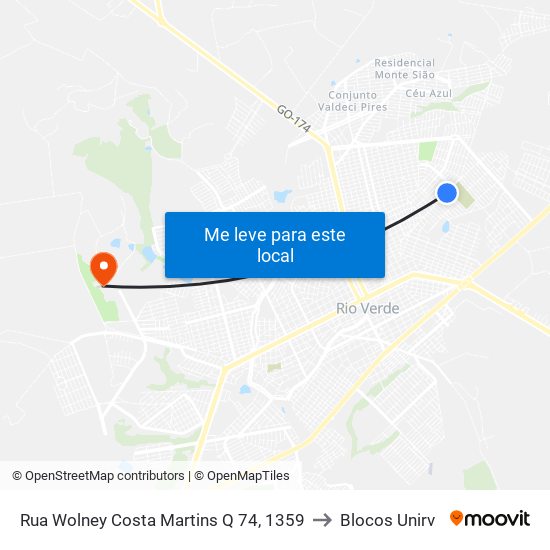Rua Wolney Costa Martins Q 74, 1359 to Blocos Unirv map