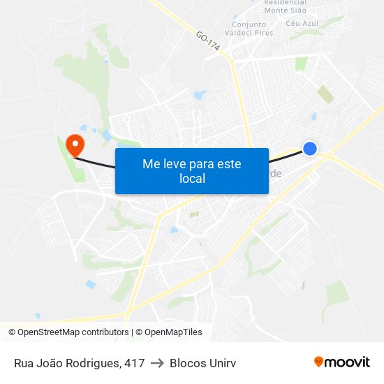 Rua João Rodrigues, 417 to Blocos Unirv map
