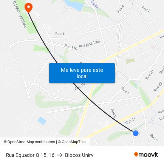 Rua Equador Q 15, 16 to Blocos Unirv map