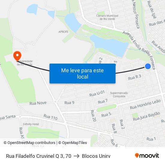Rua Filadelfo Cruvinel Q 3, 70 to Blocos Unirv map